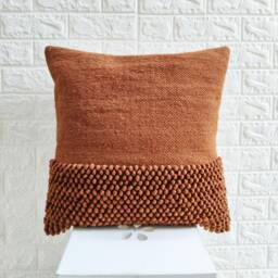 Deep Orange Rust Chunky Loops Wool Hand Woven 12x20, 14x20, 16x16, 18x18 , 20x20 Inches Decorative Throw Pillow Cover - thumbnail 1