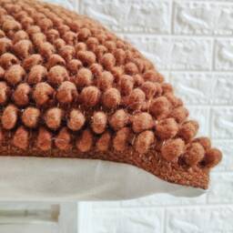 Deep Orange Rust Chunky Loops Wool Hand Woven 12x20, 14x20, 16x16, 18x18 , 20x20 Inches Decorative Throw Pillow Cover - thumbnail 2