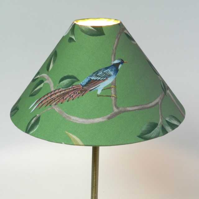 Green Chinoiserie Coolie Candle Clip Lampshade Bird & Blossom With Gold Lining - image 1