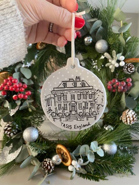 Hand Painted Ceramic Bauble Featuring Your Home - House Portrait Bespoke Christmas Decoration - image 1