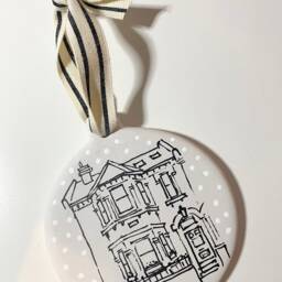 Hand Painted Ceramic Bauble Featuring Your Home - House Portrait Bespoke Christmas Decoration - thumbnail 3
