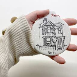 Hand Painted Ceramic Bauble Featuring Your Home - House Portrait Bespoke Christmas Decoration - thumbnail 2