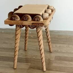 Wooden Stool in Cream Straight Wavy Velvet Fabric, Unique Gift, Personalized Stool, Make Up Stool, Design Chair, Living Room - thumbnail 2