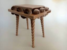 Wooden Stool in Cream Straight Wavy Velvet Fabric, Unique Gift, Personalized Stool, Make Up Stool, Design Chair, Living Room