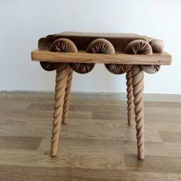 Wooden Stool in Cream Straight Wavy Velvet Fabric, Unique Gift, Personalized Stool, Make Up Stool, Design Chair, Living Room - thumbnail 3