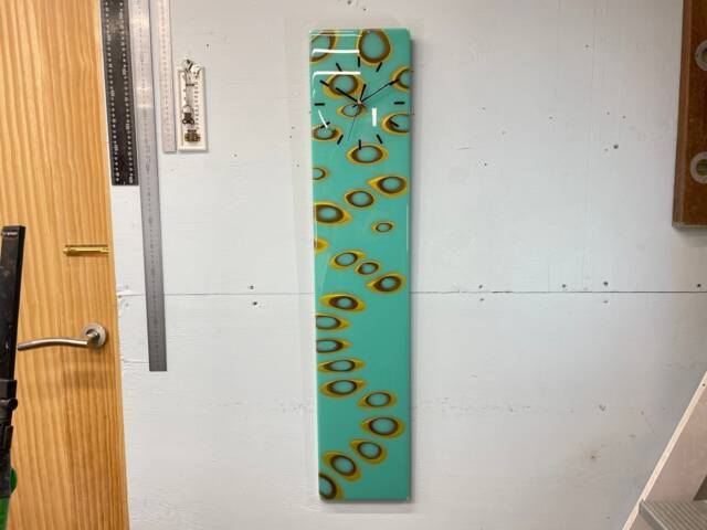 90cm X 18cm Teal & Gold Abstract Resin Wall Clock, Long Modern Unusual Home Decor - image 1