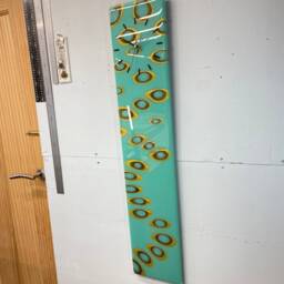 90cm X 18cm Teal & Gold Abstract Resin Wall Clock, Long Modern Unusual Home Decor - thumbnail 2