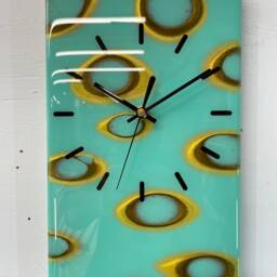 90cm X 18cm Teal & Gold Abstract Resin Wall Clock, Long Modern Unusual Home Decor - thumbnail 3