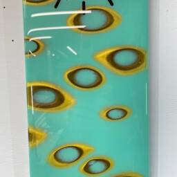 90cm X 18cm Teal & Gold Abstract Resin Wall Clock, Long Modern Unusual Home Decor - thumbnail 4
