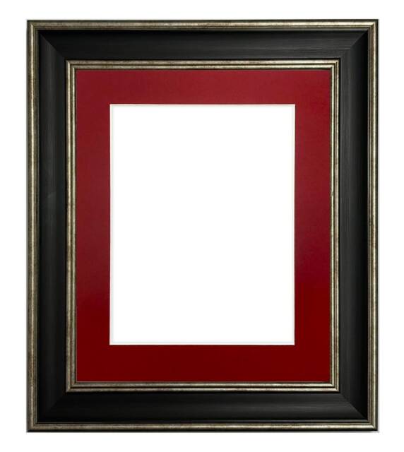Scandi Black Picture Frame Distressed Silver With Red Mount - image 1