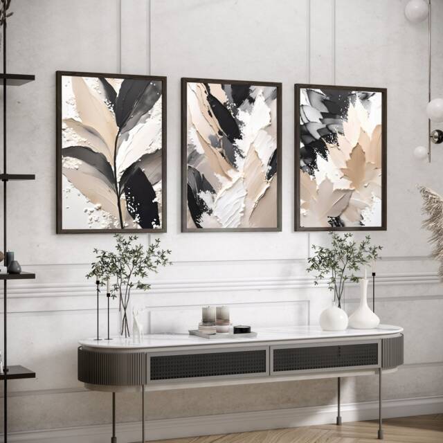 Neutral Abstract Art Prints, Modern Art, Brush Strokes, Wall , Set Of 3 A5, A4, A3 A3+ A2 A1 Sizes, Fast Delivery - image 1