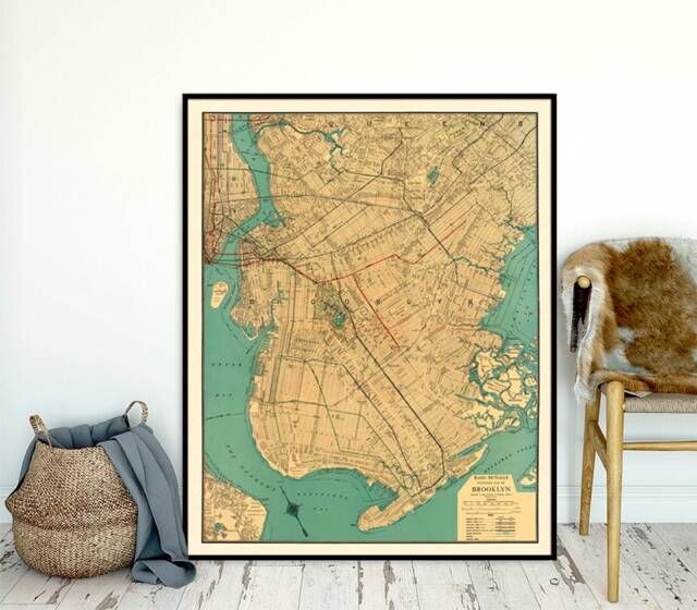 Old Map Of Brooklyn Reproduction, Restored From 1924, Fine Print For House Decoration - image 1