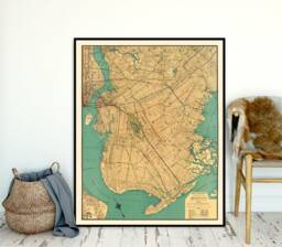 Old Map Of Brooklyn Reproduction, Restored From 1924, Fine Print For House Decoration - thumbnail 1