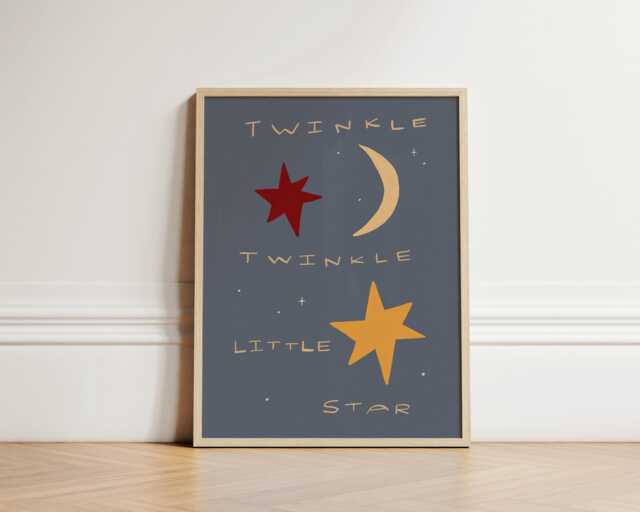 Twinkle Little Star Print, Moon & Stars Nursery Illustration Art, Wall Eclectic Nursery, Kids Room, Playroom, Unframed - image 1