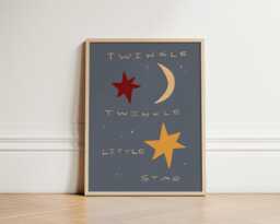Twinkle Little Star Print, Moon & Stars Nursery Illustration Art, Wall Eclectic Nursery, Kids Room, Playroom, Unframed - thumbnail 1