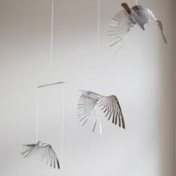 Stainless Steel Bird Mobile, Kinetic Art Sculpture - thumbnail 2