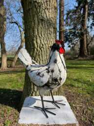 Hand Crafted Recycled Metal White Hen. Hen Sculpture. Outdoor Statue. Garden Decoration. Gift - thumbnail 1