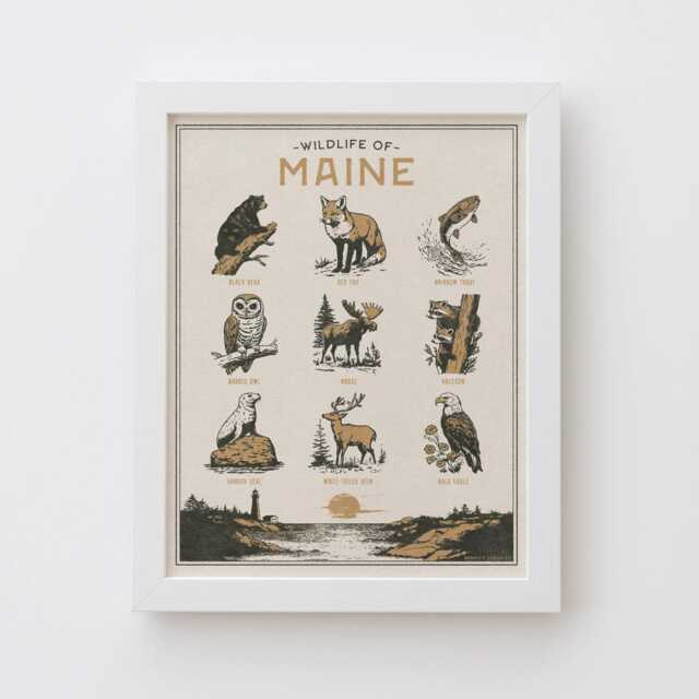 Maine Wildlife Wall Art Print - Vintage Animal Poster Design, Archival Quality Matte Fine Art Print. Outdoor, Wilderness State Gift - image 1