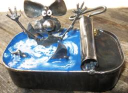 Mouse in Sardine Tin Bath With Circling Sharks