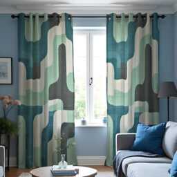 Retro Teal Curtains, Mid Century Modern Geometric Drapes, Abstract Wave Pattern Window Panels, Classic Style Living Room Home Decor - thumbnail 2
