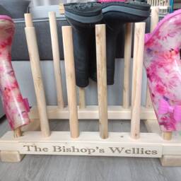 Oak Waxed Personalised Welly Wellington Boot Wooden Stand Storage Wellies Rack Outdoor Shoes Organiser Porch Entryway Cabinet Holder - thumbnail 2