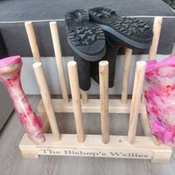 Oak Waxed Personalised Welly Wellington Boot Wooden Stand Storage Wellies Rack Outdoor Shoes Organiser Porch Entryway Cabinet Holder - thumbnail 3