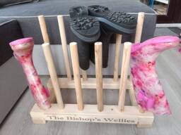 Oak Waxed Personalised Welly Wellington Boot Wooden Stand Storage Wellies Rack Outdoor Shoes Organiser Porch Entryway Cabinet Holder - thumbnail 1