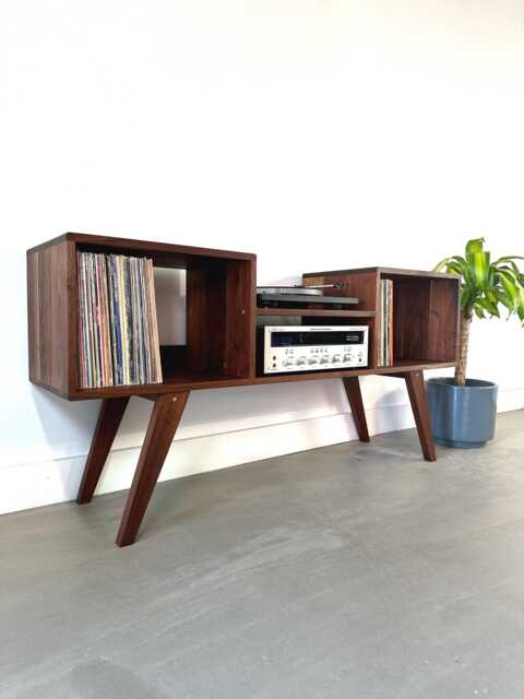 Lowboy Record Player Console/Customizable Vinyl Cabinet Solid Hardwood Home Media - image 1