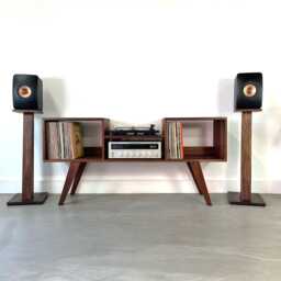 Lowboy Record Player Console/Customizable Vinyl Cabinet Solid Hardwood Home Media - thumbnail 3