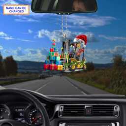 Custom Name Forklift With Santa Hat & Christmas Giftbox Ornament, Tree Hanging Decor, Flat 2D Ornament - thumbnail 3