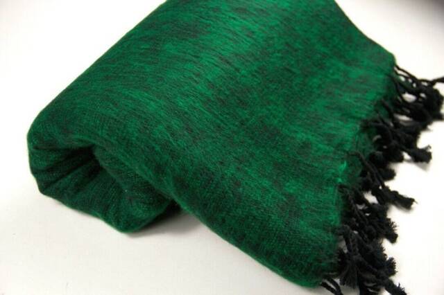 Green Yak Wool Blanket Shawl Hand-Loomed Travel Wrap - image 1
