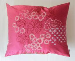 Red Silk & Cream Hemp Floral Cushion Cover