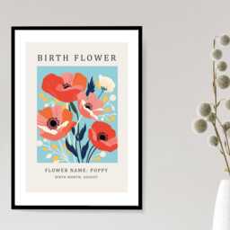 Birth Flower Print August Poppy - Birthday Month Poster Botanical Wall Art Gift Idea A5 A4 A3 Framed Or Unframed - thumbnail 2
