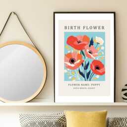 Birth Flower Print August Poppy - Birthday Month Poster Botanical Wall Art Gift Idea A5 A4 A3 Framed Or Unframed - thumbnail 3