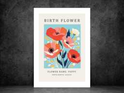 Birth Flower Print August Poppy - Birthday Month Poster Botanical Wall Art Gift Idea A5 A4 A3 Framed Or Unframed - thumbnail 1