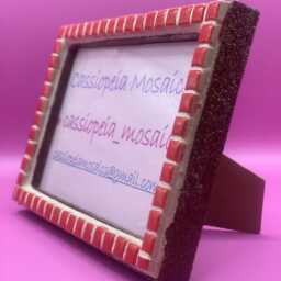Handmade Red Mosaic Photo Frame - 4x6 Glass Tile Artisan Picture - thumbnail 3
