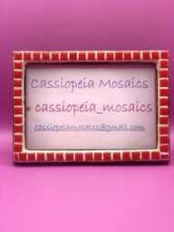 Handmade Red Mosaic Photo Frame - 4x6 Glass Tile Artisan Picture - thumbnail 1