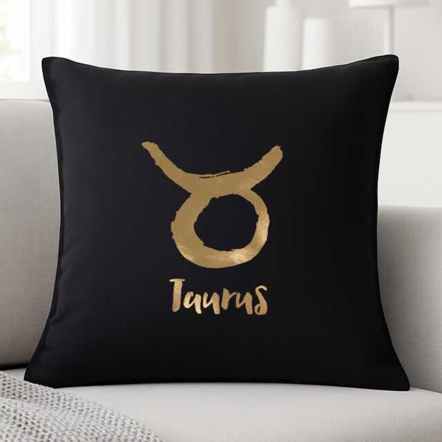 Taurus Cushion Cover Cotton Pillow With Metallic Vinyl Zodiac Symbol Decor - image 1