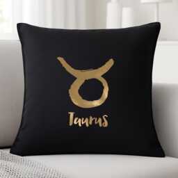 Taurus Cushion Cover Cotton Pillow With Metallic Vinyl Zodiac Symbol Decor