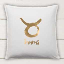 Taurus Cushion Cover Cotton Pillow With Metallic Vinyl Zodiac Symbol Decor - thumbnail 2