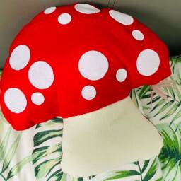 Red Toadstool Cushion Handmade Felt Mushroom Plushie - Woodland Room Decor Fairy Garden Statement Pillow Reading Corner Cosy Cushion - thumbnail 3
