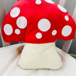 Red Toadstool Cushion Handmade Felt Mushroom Plushie - Woodland Room Decor Fairy Garden Statement Pillow Reading Corner Cosy Cushion - thumbnail 2