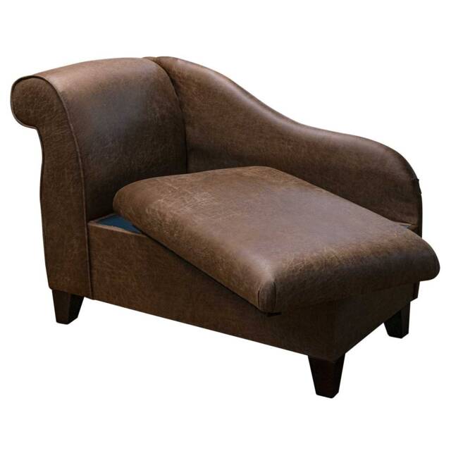 Handmade Brown Faux Leather Storage Chaise Longue Nevada Tan Fabric - image 1