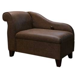 Handmade Brown Faux Leather Storage Chaise Longue Nevada Tan Fabric - thumbnail 2