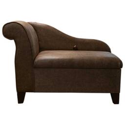 Handmade Brown Faux Leather Storage Chaise Longue Nevada Tan Fabric - thumbnail 3