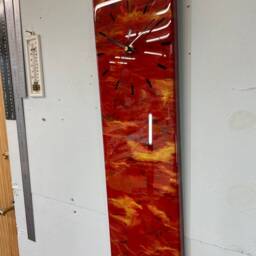 Dark Red Black & Gold Abstract Resin Wall, Unusual Modern Wall Clocks, Long Narrow Vertical Home Decor - thumbnail 3