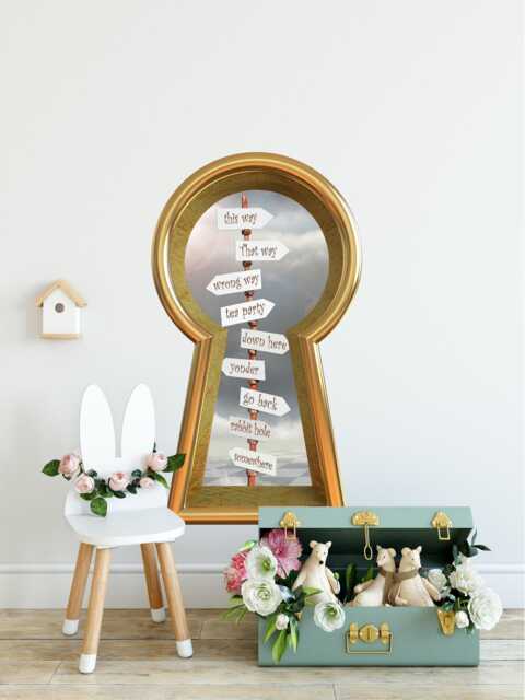 Wonderland Signpost 3D Keyhole Fabric Wall Decal - Sign Post This Way That 3D Sticker Removable - image 1