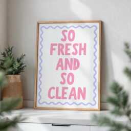 So Fresh & Clean Pink Purple Bathroom Art, Girly Wall Art, Funky Retro Print, Funny Bold Poster, Playful Decor, Trendy Sign - thumbnail 1