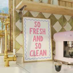 So Fresh & Clean Pink Purple Bathroom Art, Girly Wall Art, Funky Retro Print, Funny Bold Poster, Playful Decor, Trendy Sign - thumbnail 2