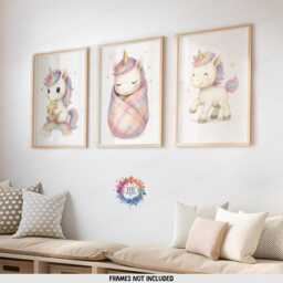 Baby Unicorn Nursery Prints - Set Of 3 - Girls Bedroom Decor Rainbow Wall Art Print - thumbnail 2